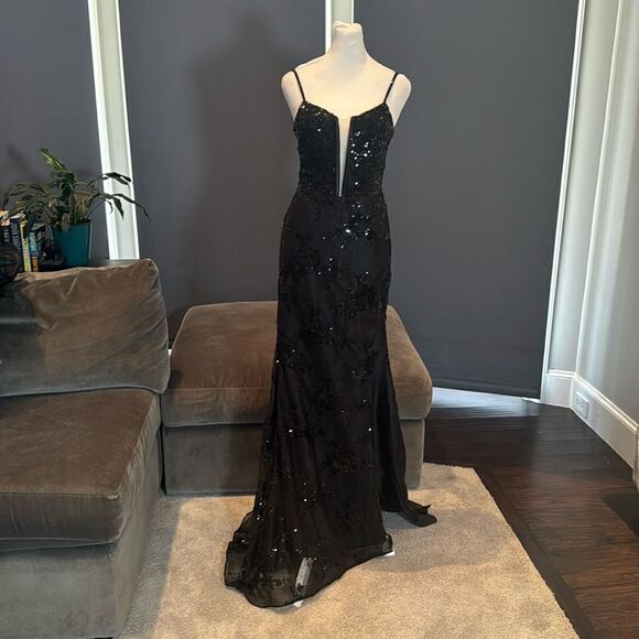 Women’s Black MermaidFit Sequins Party Prom Formal Dress LaceUp Back Size 4 - Picture 1 of 15